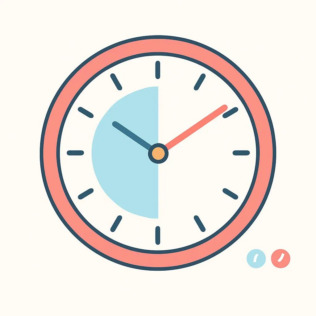 Color-coded clock face where the hour section is blue and the minute section is red with clear labels